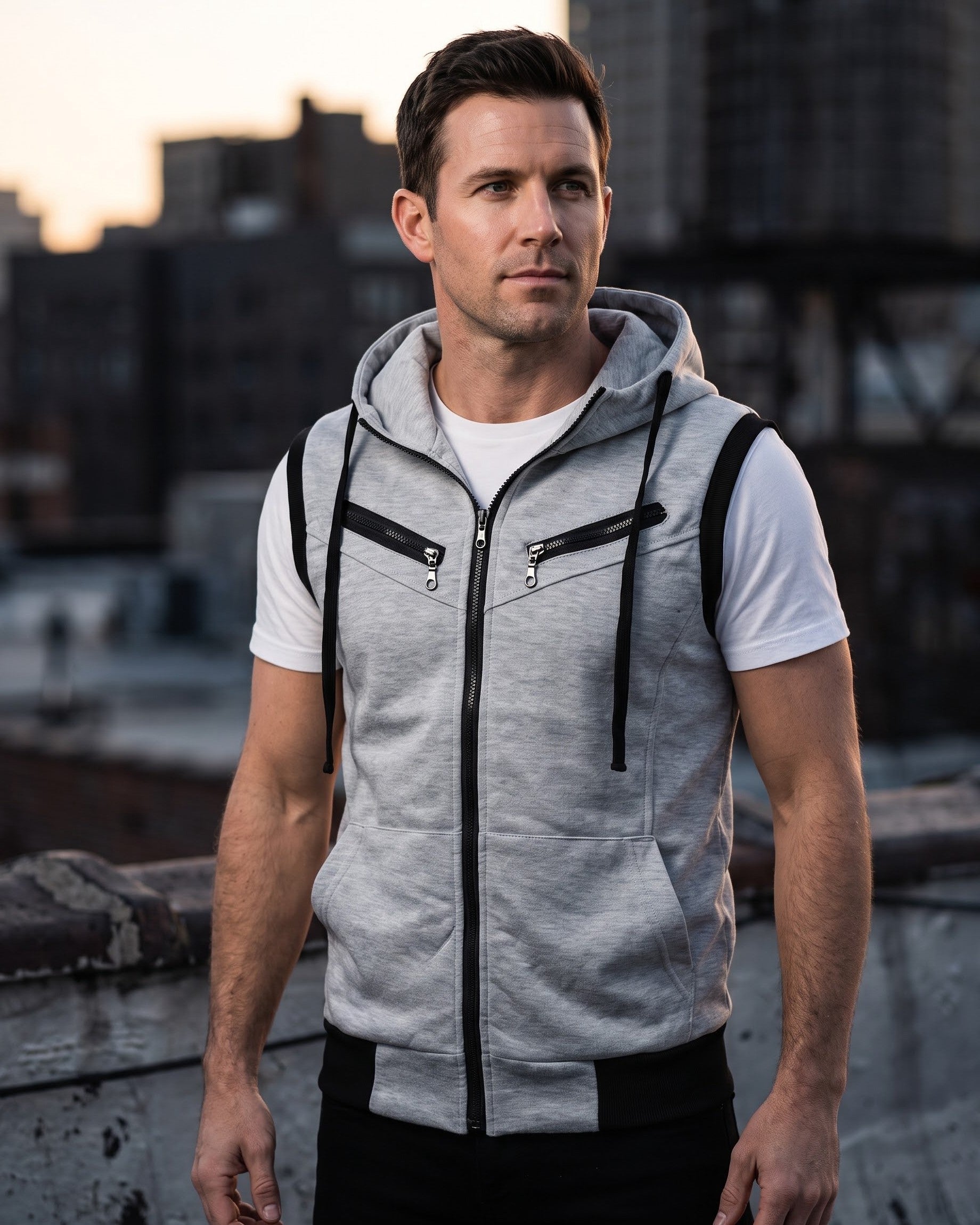 Men's Cotton Blend Zip-Up Hooded Vest – additional product view | Hensley London