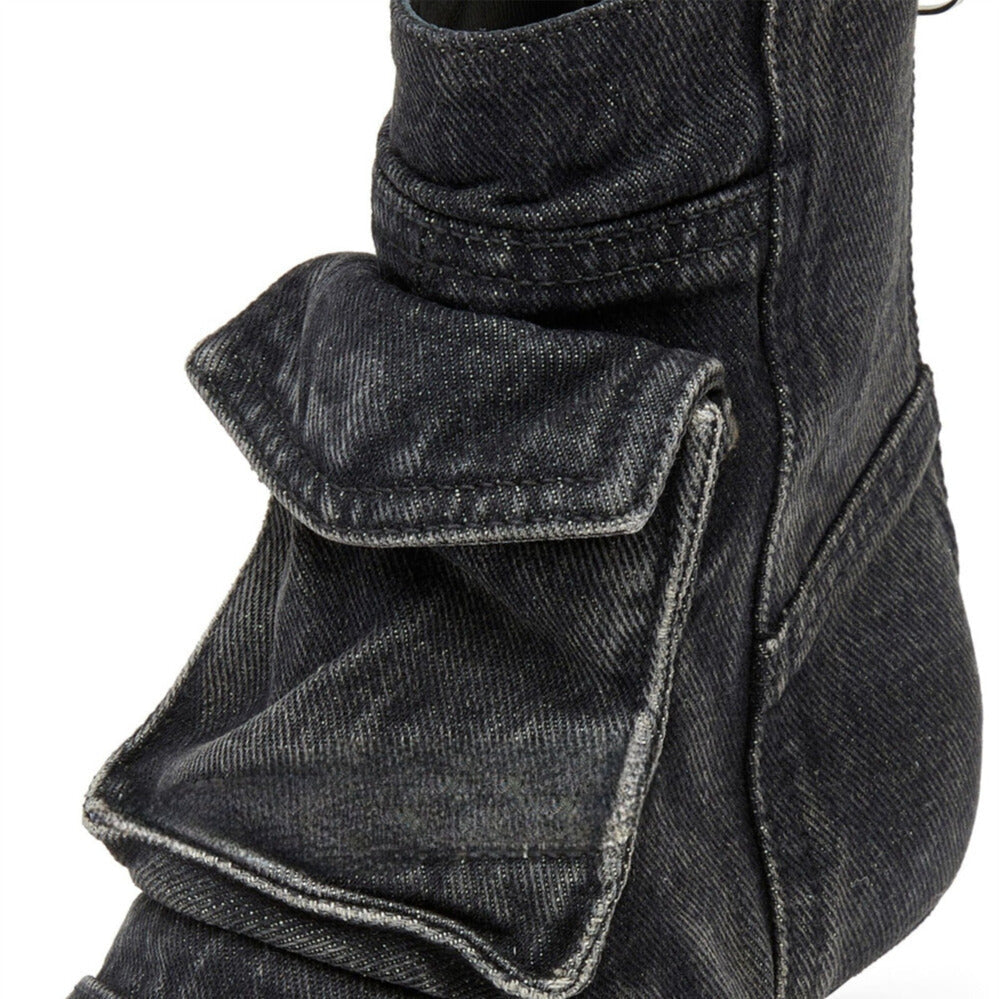 Women's Denim Cargo-Pocket Heeled Ankle Boots – additional product view | Hensley London
