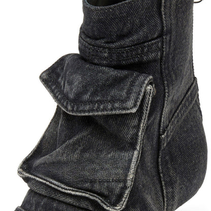 Women's Denim Cargo-Pocket Heeled Ankle Boots – additional product view | Hensley London