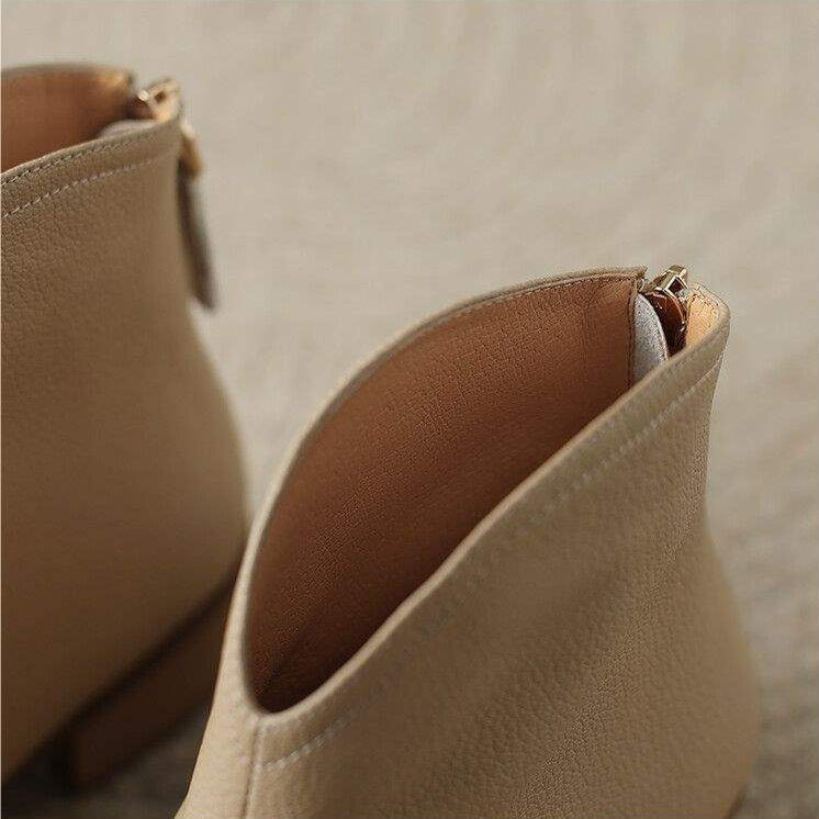 Women's Leather-Look Pointed-Toe Ankle Boots in Beige – Additional product view | Hensley London
