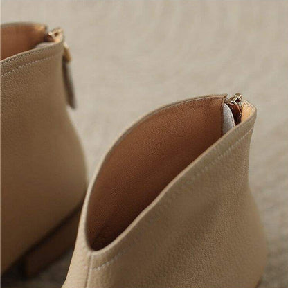 Women's Leather-Look Pointed-Toe Ankle Boots in Beige – Additional product view | Hensley London