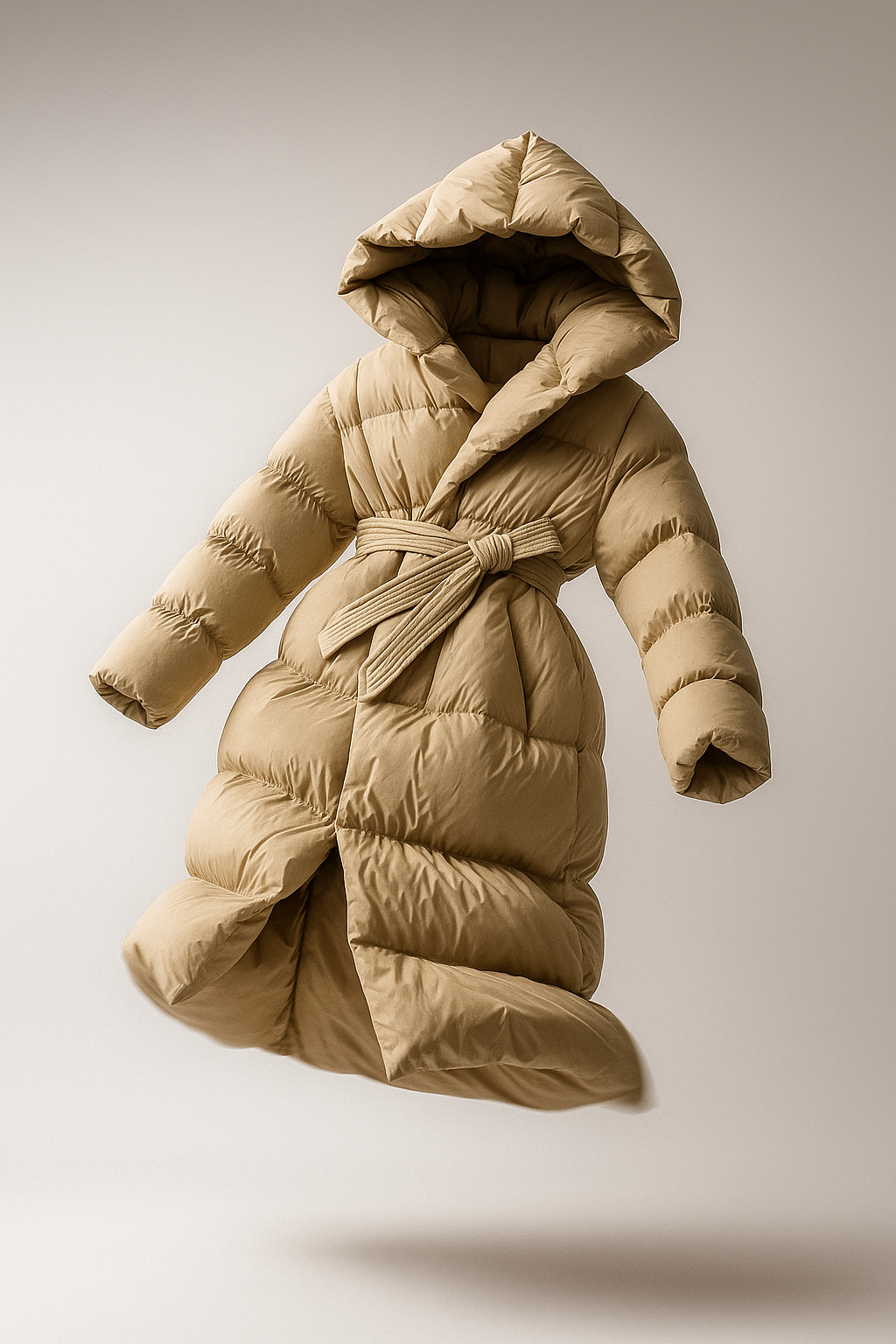 Women's Hooded Belted Long Down Puffer Coat – additional product view | Hensley London