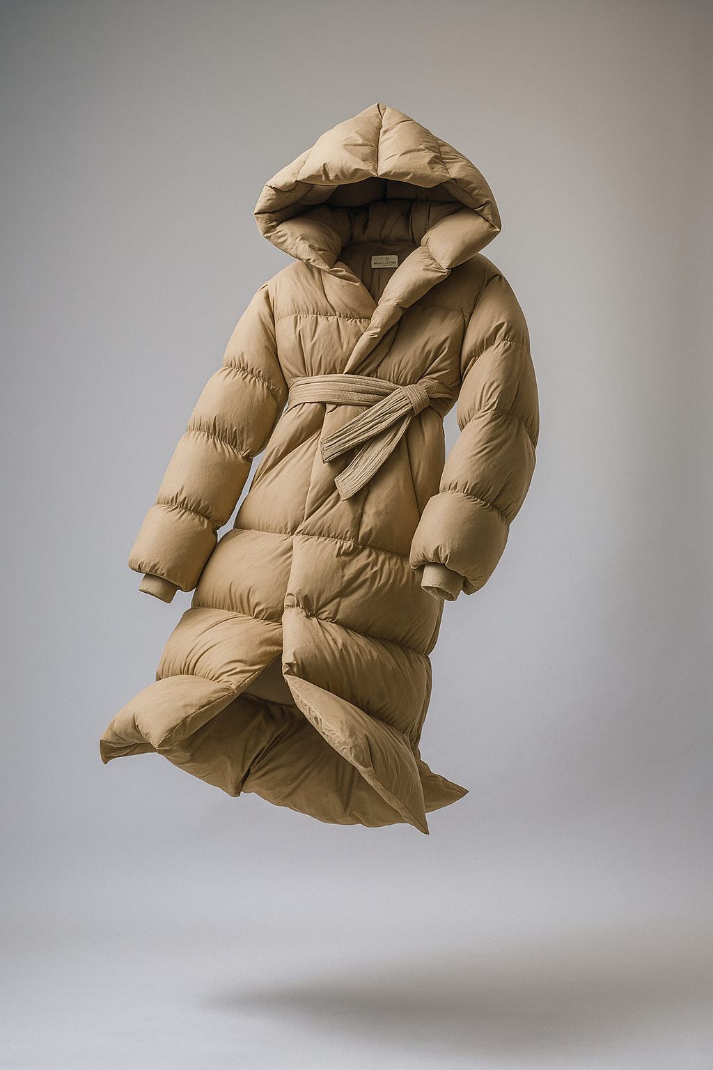 Women's Hooded Belted Long Down Puffer Coat – additional product view | Hensley London