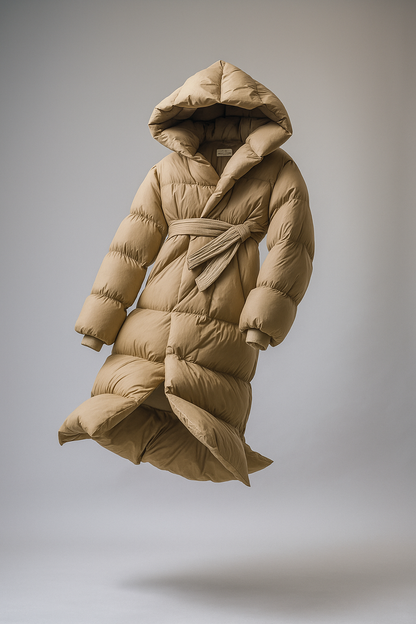 Women's Hooded Belted Long Down Puffer Coat – additional product view | Hensley London
