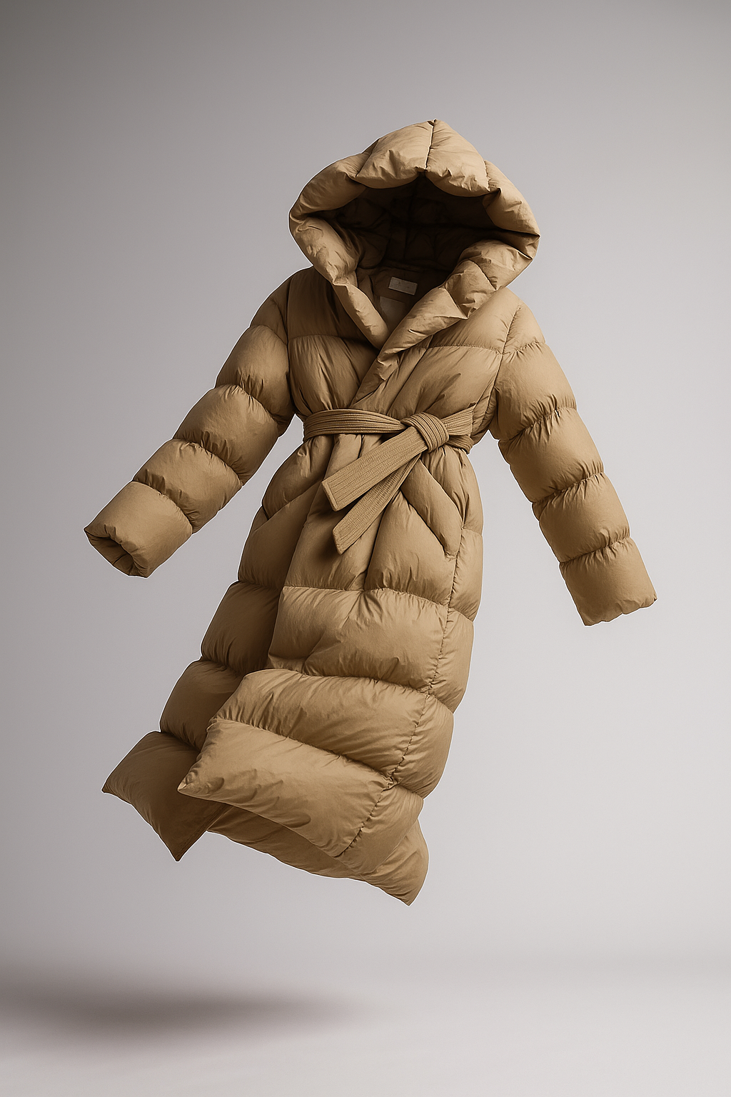 Women's Hooded Belted Long Down Puffer Coat – additional product view | Hensley London