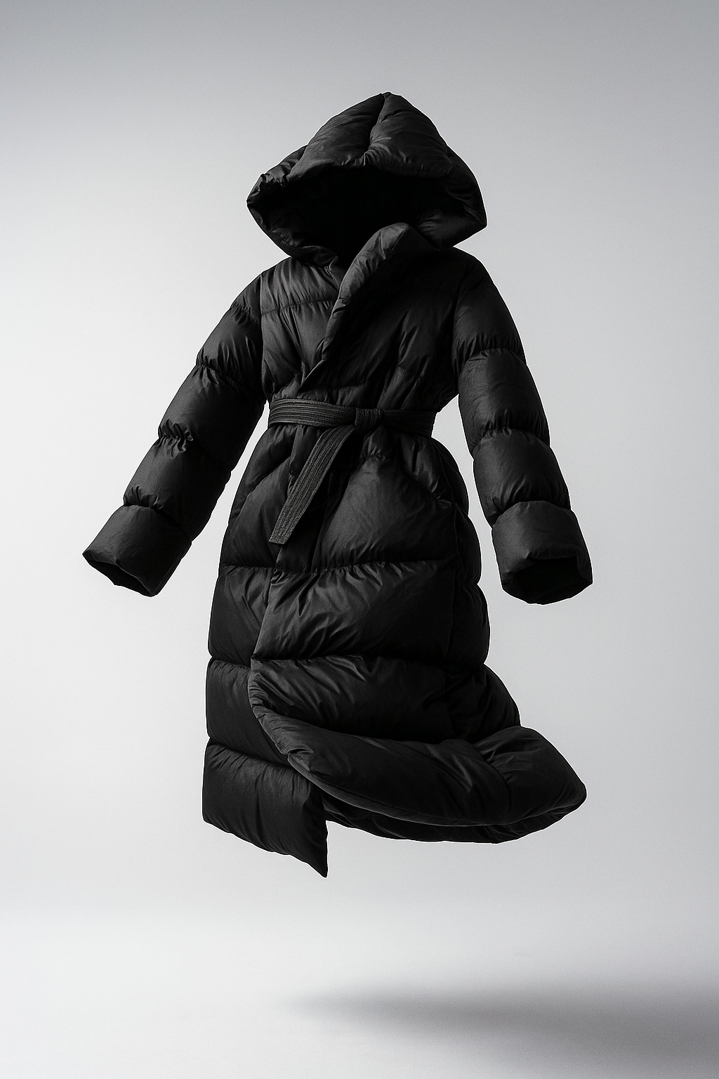 Women's Hooded Belted Long Down Puffer Coat – additional product view | Hensley London