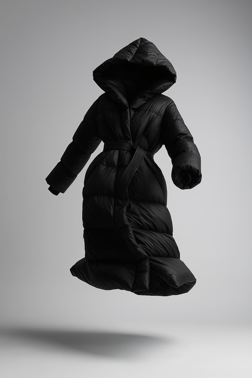 Women's Hooded Belted Long Down Puffer Coat – additional product view | Hensley London