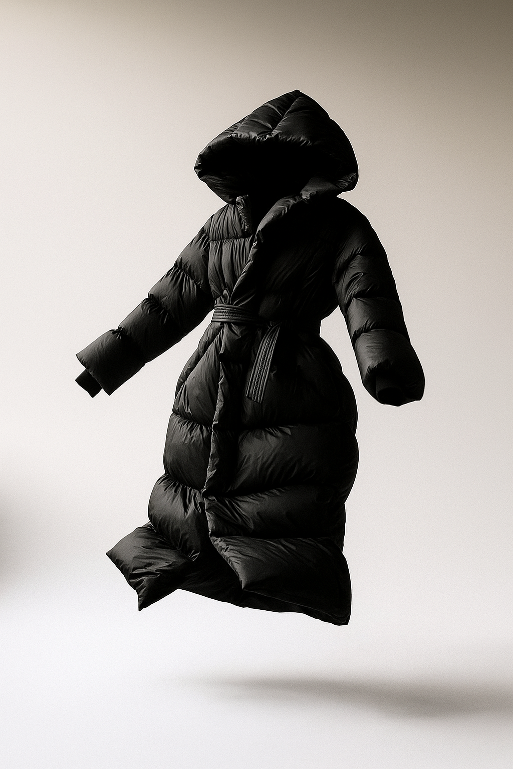 Women's Hooded Belted Long Down Puffer Coat – additional product view | Hensley London