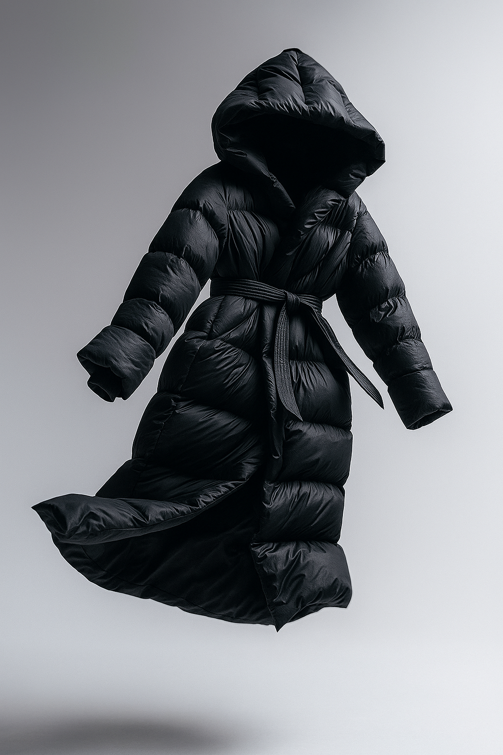 Women's Hooded Belted Long Down Puffer Coat – additional product view | Hensley London