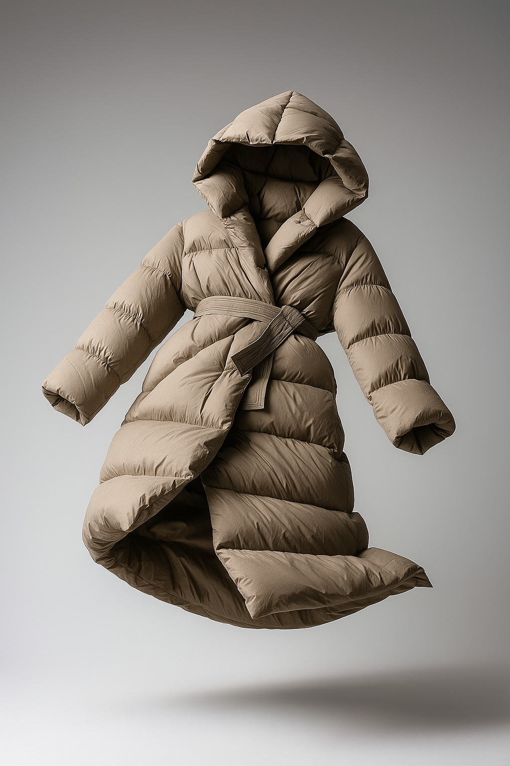 Women's Hooded Belted Long Down Puffer Coat – additional product view | Hensley London