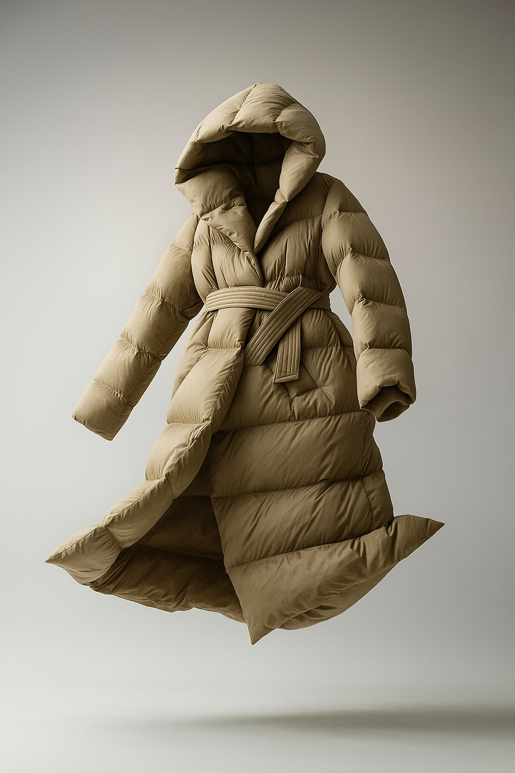 Women's Hooded Belted Long Down Puffer Coat – additional product view | Hensley London