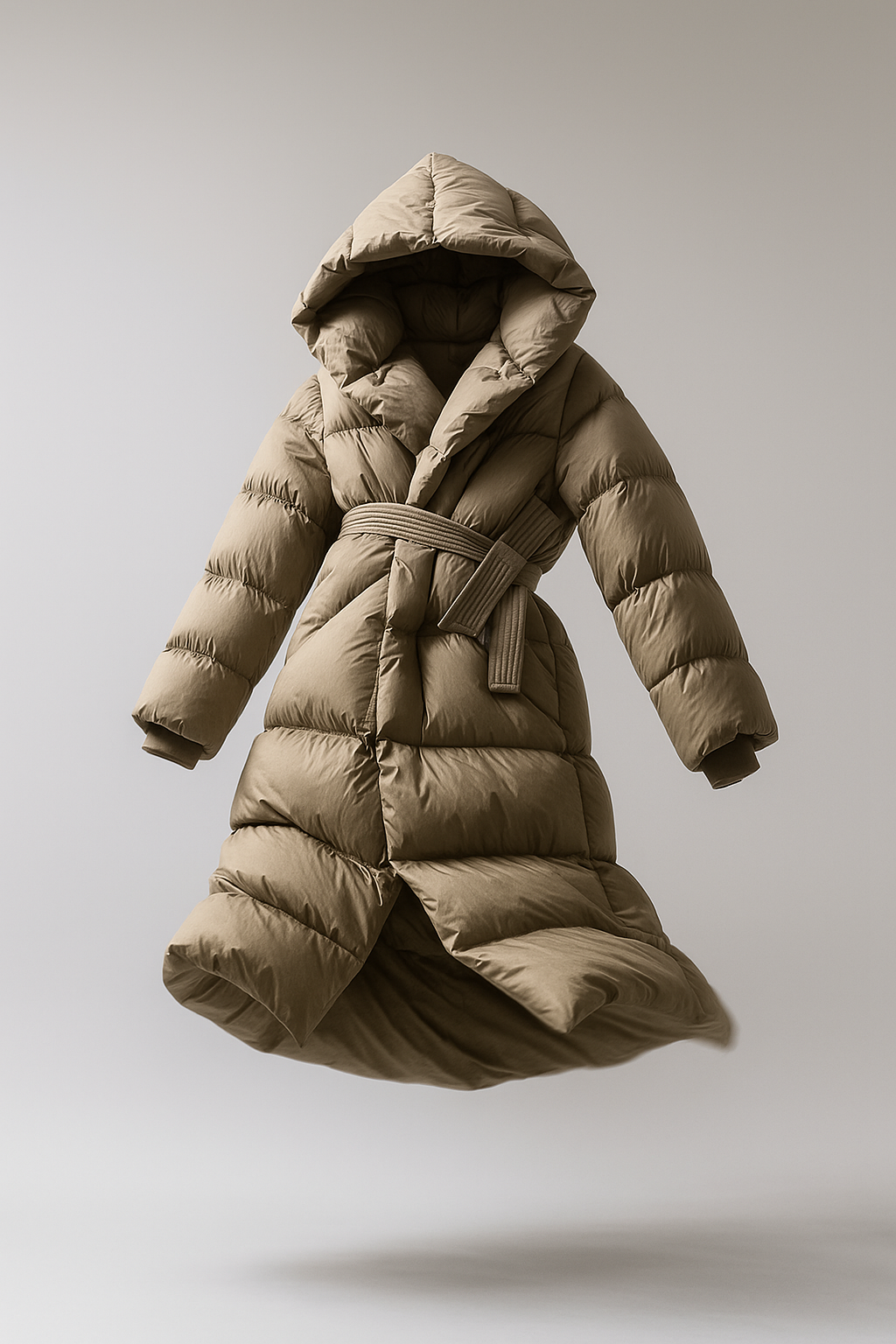 Women's Hooded Belted Long Down Puffer Coat – additional product view | Hensley London