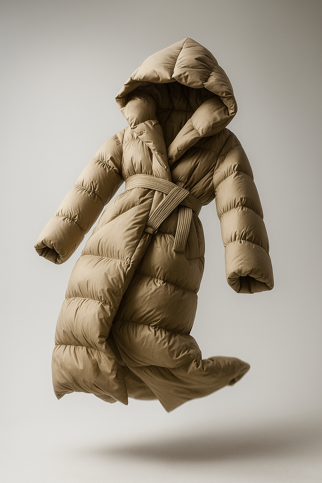 Women's Hooded Belted Long Down Puffer Coat – additional product view | Hensley London