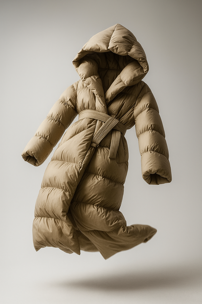 Women's Hooded Belted Long Down Puffer Coat – additional product view | Hensley London