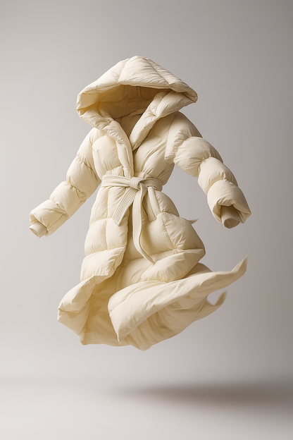 Women's Hooded Belted Long Down Puffer Coat – additional product view | Hensley London