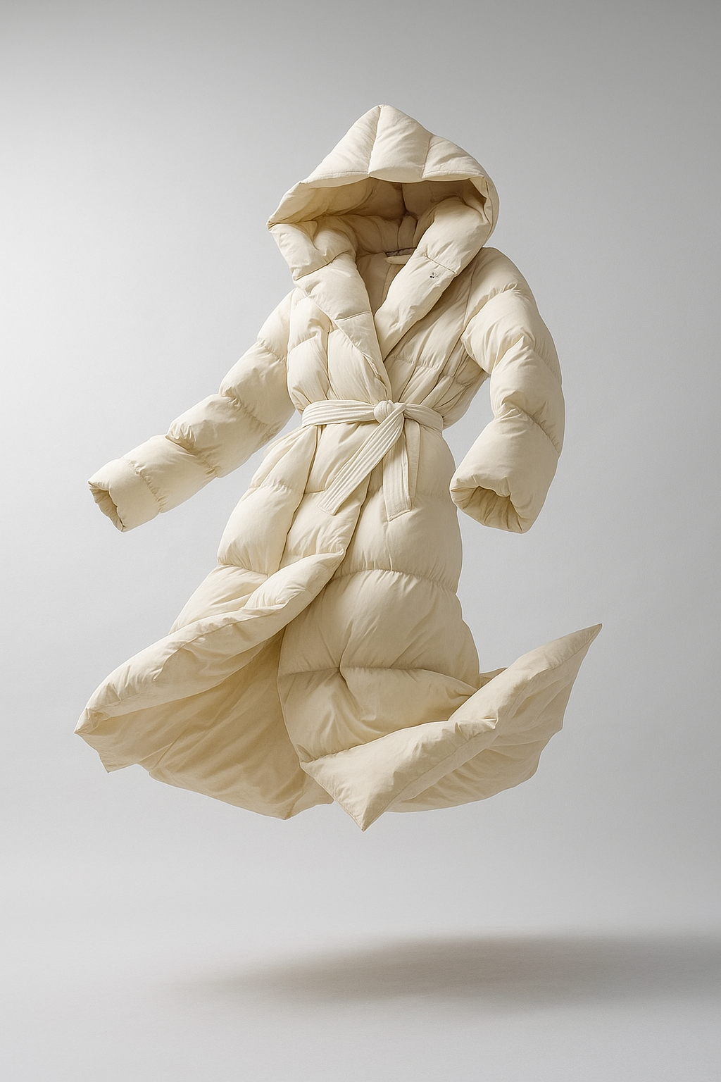 Women's Hooded Belted Long Down Puffer Coat – additional product view | Hensley London