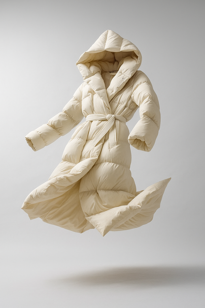 Women's Hooded Belted Long Down Puffer Coat – additional product view | Hensley London