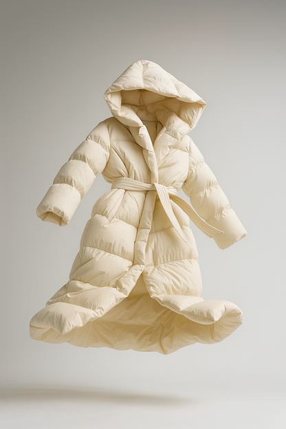 Women's Hooded Belted Long Down Puffer Coat – additional product view | Hensley London