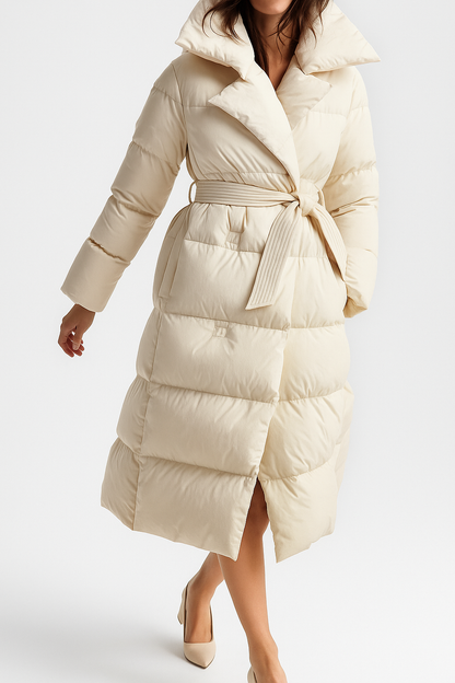Women's Hooded Belted Long Down Puffer Coat – additional product view | Hensley London