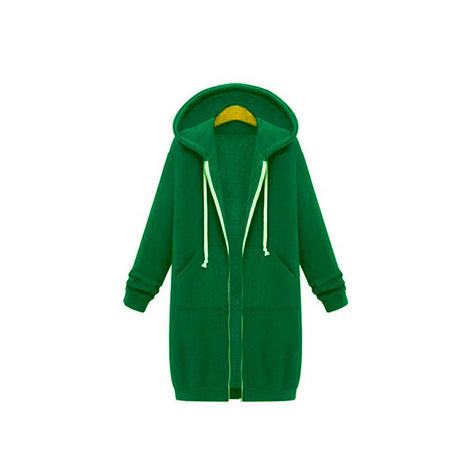 Women's Longline Hooded Zip-Up Sweatshirt in Green Grass – additional product view | Hensley London