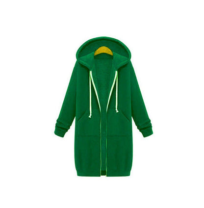 Women's Longline Hooded Zip-Up Sweatshirt in Green Grass – additional product view | Hensley London