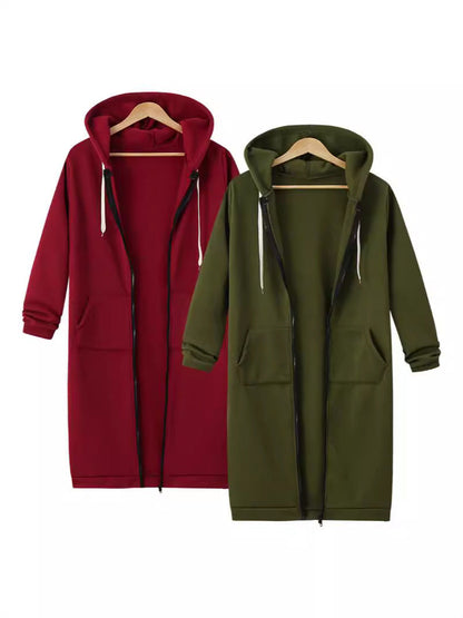 Women's Longline Hooded Zip-Up Sweatshirt – additional product view | Hensley London