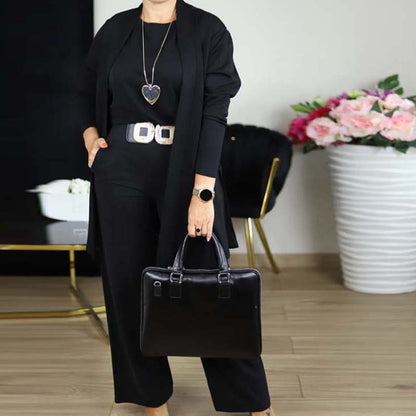 Women's Long Cardigan Three-Piece Trouser Set – additional product view | Hensley London