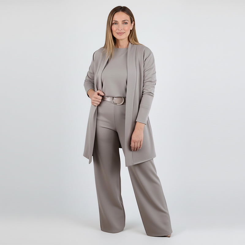 Women's Long Cardigan Three-Piece Trouser Set – additional product view | Hensley London