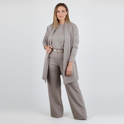 Women's Long Cardigan Three-Piece Trouser Set – additional product view | Hensley London