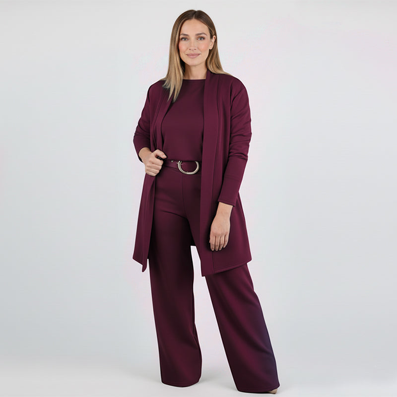 Women's Long Cardigan Three-Piece Trouser Set – additional product view | Hensley London