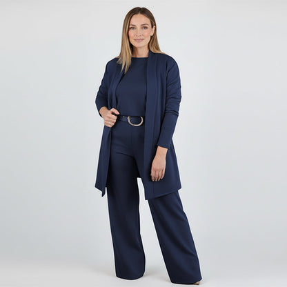 Women's Long Cardigan Three-Piece Trouser Set – additional product view | Hensley London
