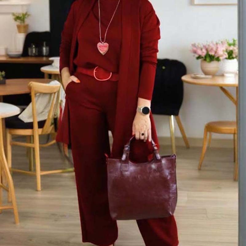 Women's Long Cardigan Three-Piece Trouser Set – additional product view | Hensley London