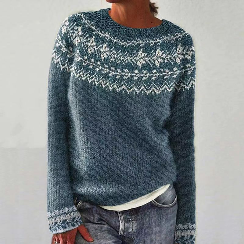 Women's Geometric Knit Crew-Neck Sweater in Pattern 16 – additional product view | Hensley London