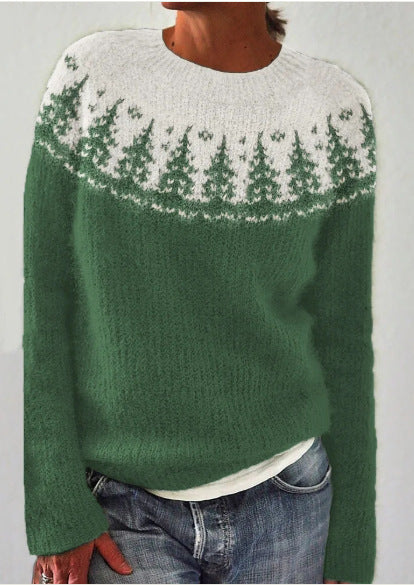 Women's Geometric Knit Crew-Neck Sweater in Pattern 17 – additional product view | Hensley London