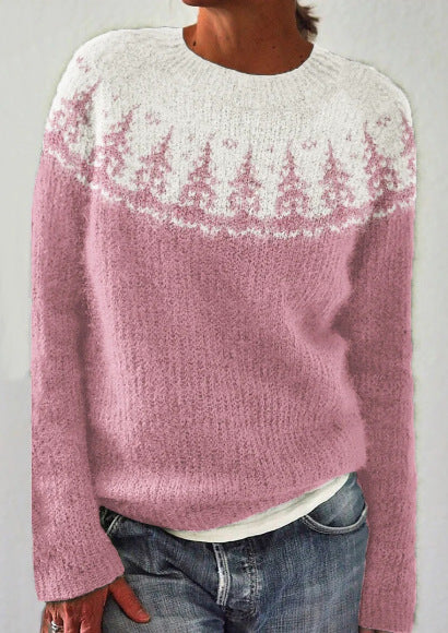 Women's Geometric Knit Crew-Neck Sweater in Pattern 18 – additional product view | Hensley London