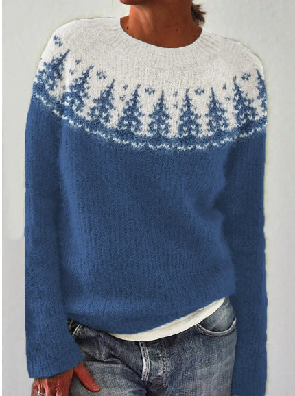 Women's Geometric Knit Crew-Neck Sweater in Pattern 19 – additional product view | Hensley London