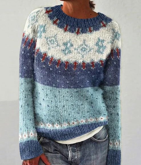 Women's Geometric Knit Crew-Neck Sweater in Pattern 20 – additional product view | Hensley London