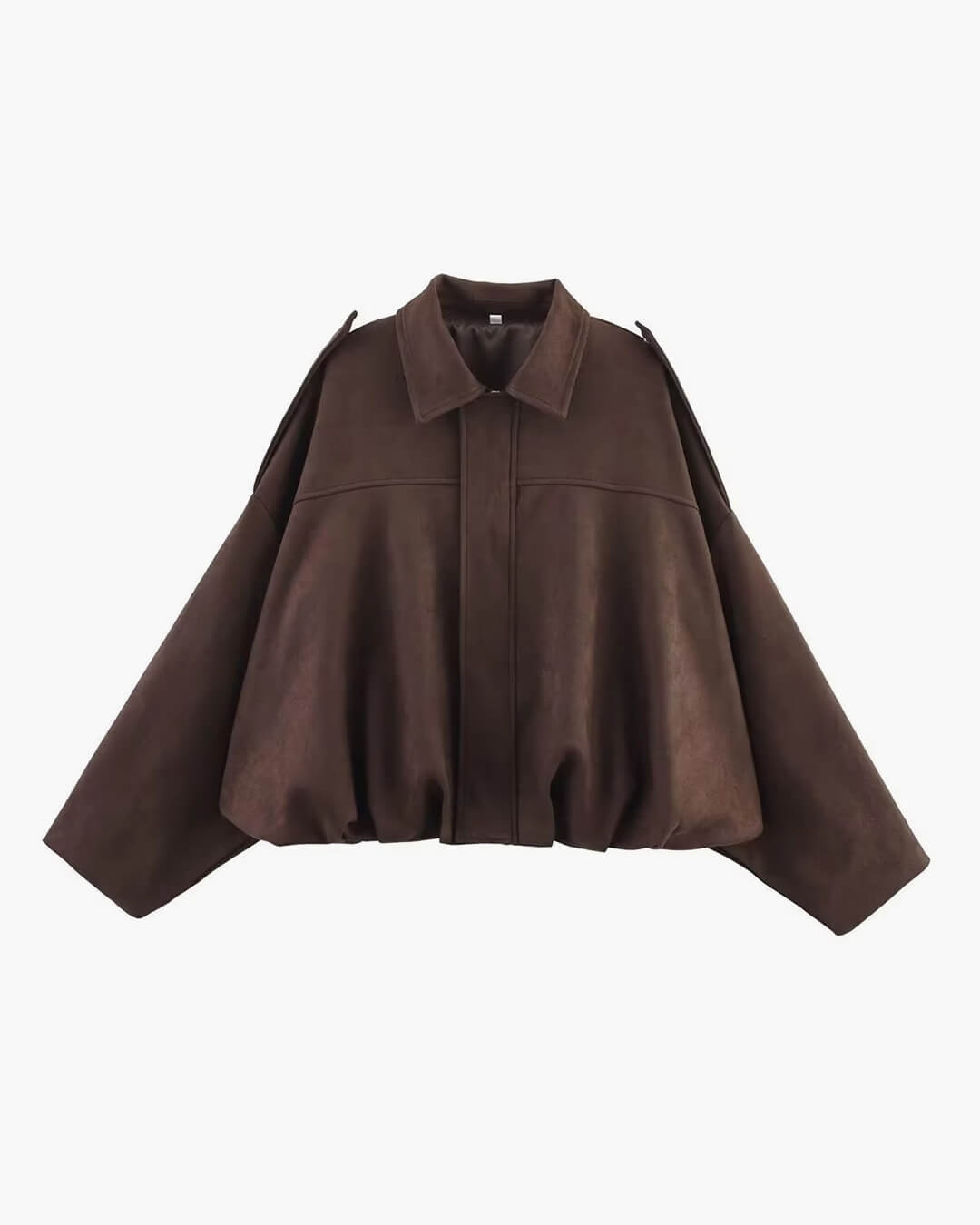 Women's Faux Suede Collared Bomber Jacket in Coffee - front product view | Hensley London