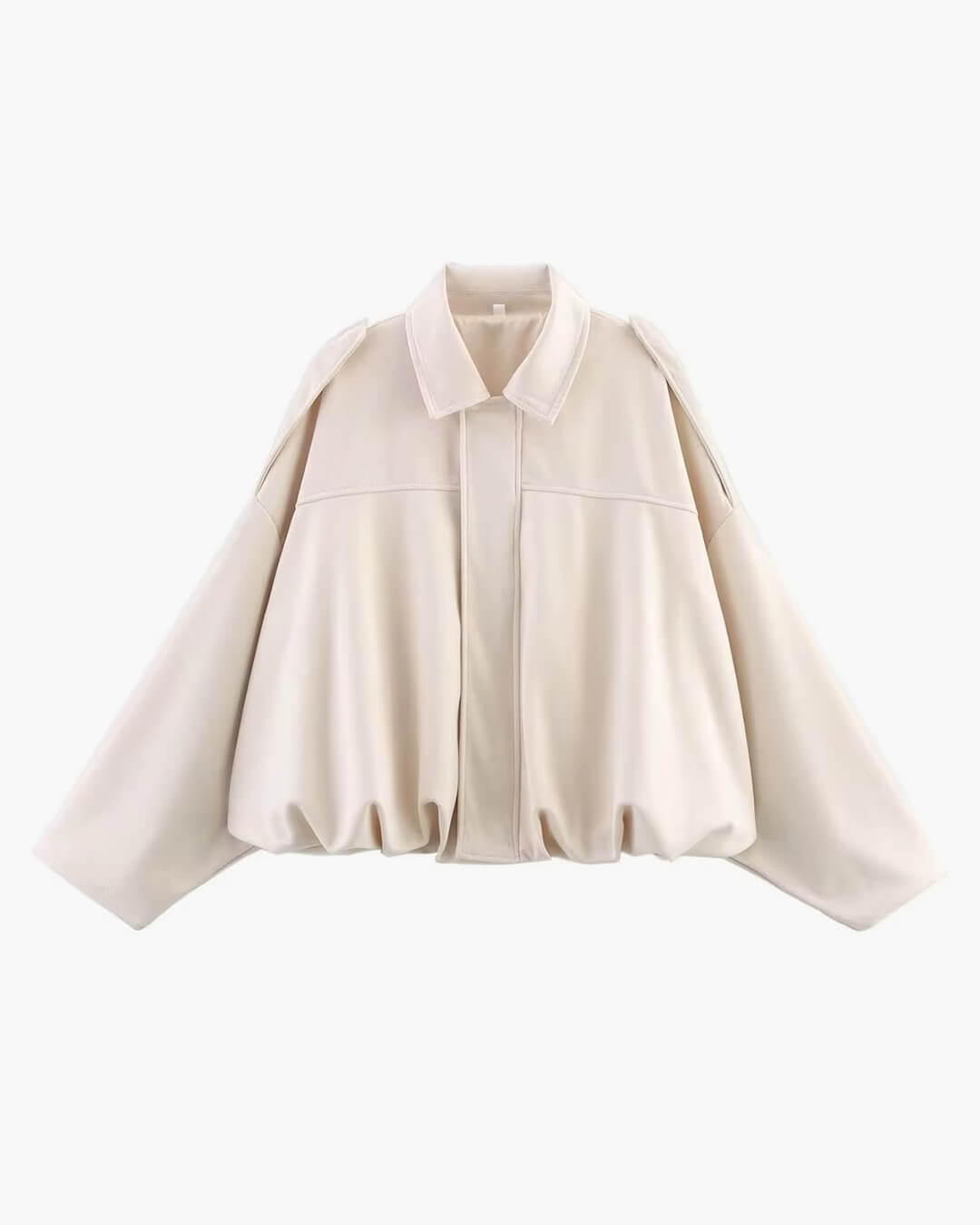 Women's Faux Suede Collared Bomber Jacket in Creme - front product view | Hensley London