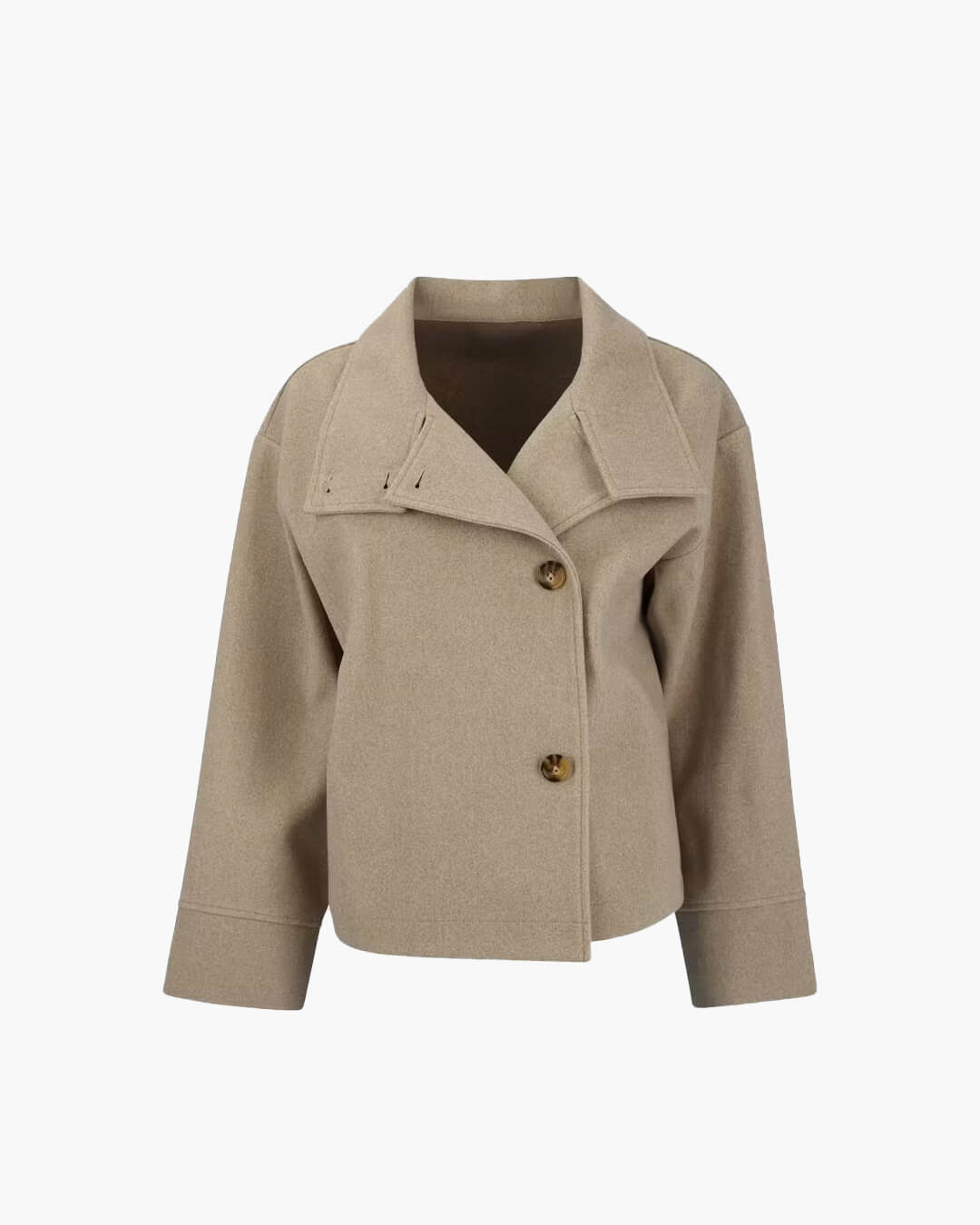 Women's Stand-Collar Button-Front Jacket in Beige - front product view | Hensley London