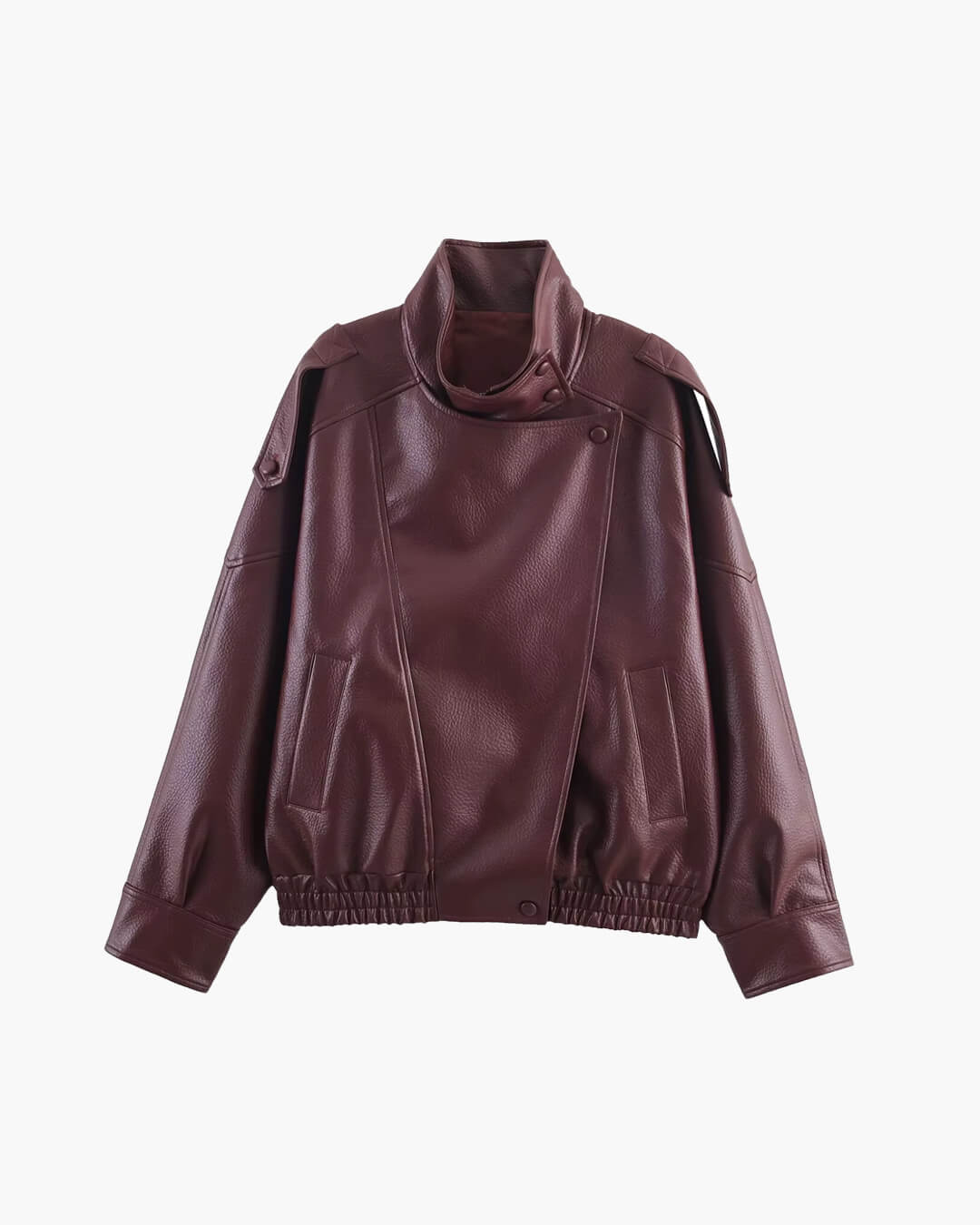 Women's Vegan Leather Asymmetrical Zip Jacket in Red - front product view | Hensley London