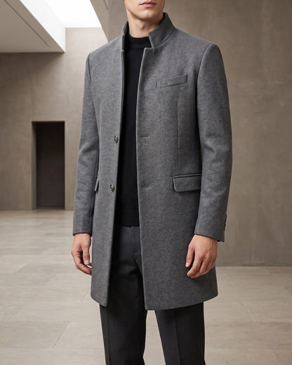 Men's Wool Mandarin Collar Overcoat - additional product view | Hensley London