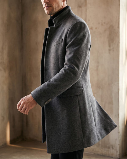 Men's Wool Mandarin Collar Overcoat - additional product view | Hensley London