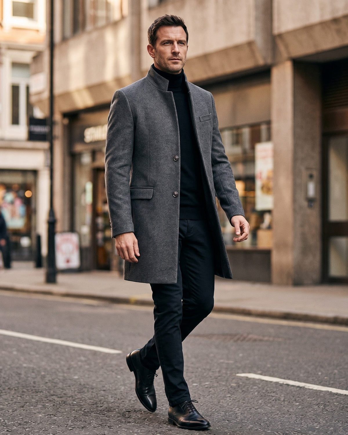 Men's Wool Mandarin Collar Overcoat - additional product view | Hensley London