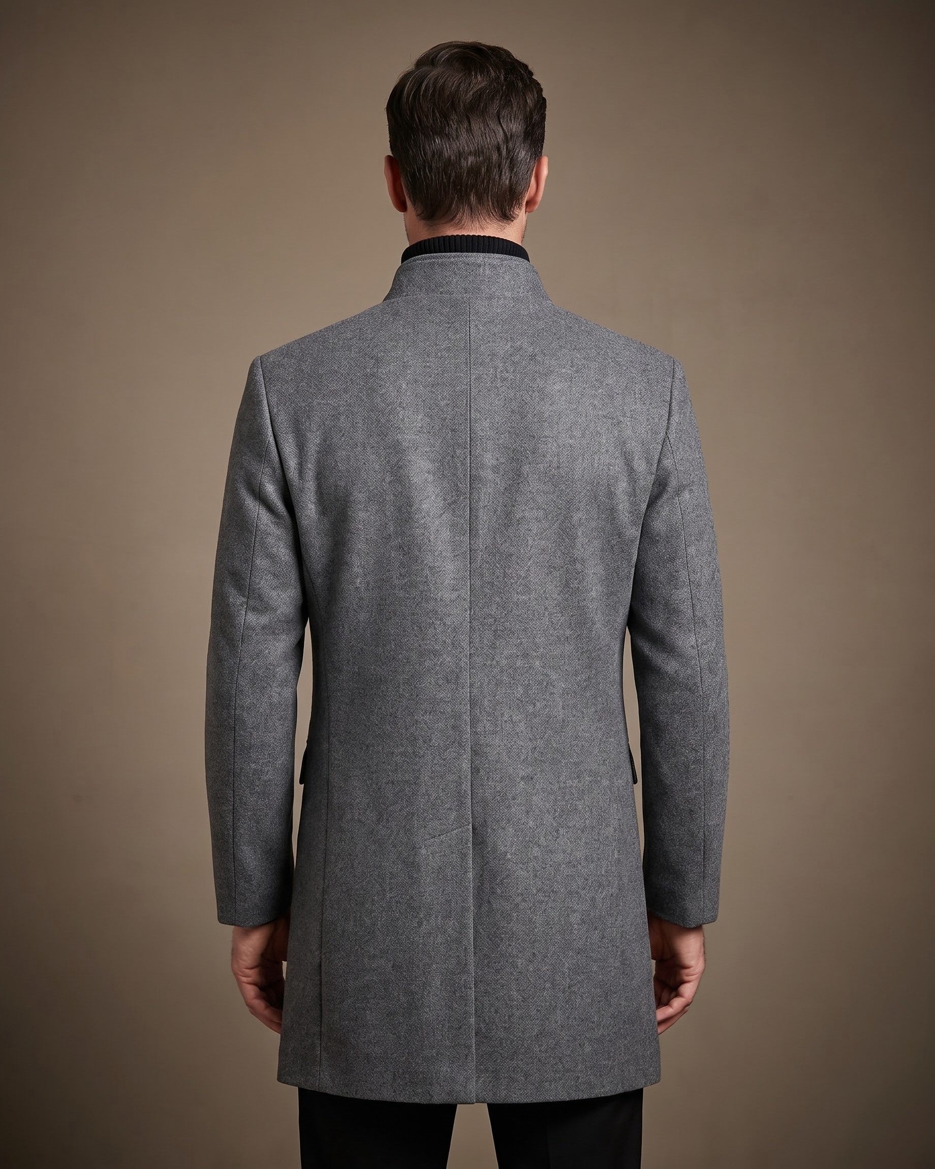 Men's Wool Mandarin Collar Overcoat - additional product view | Hensley London