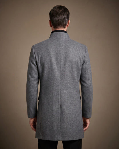 Men's Wool Mandarin Collar Overcoat - additional product view | Hensley London