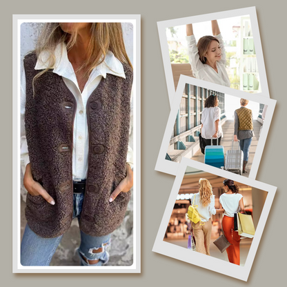 Women's Plush Button-Front Pocket Vest - additional product view | Hensley London