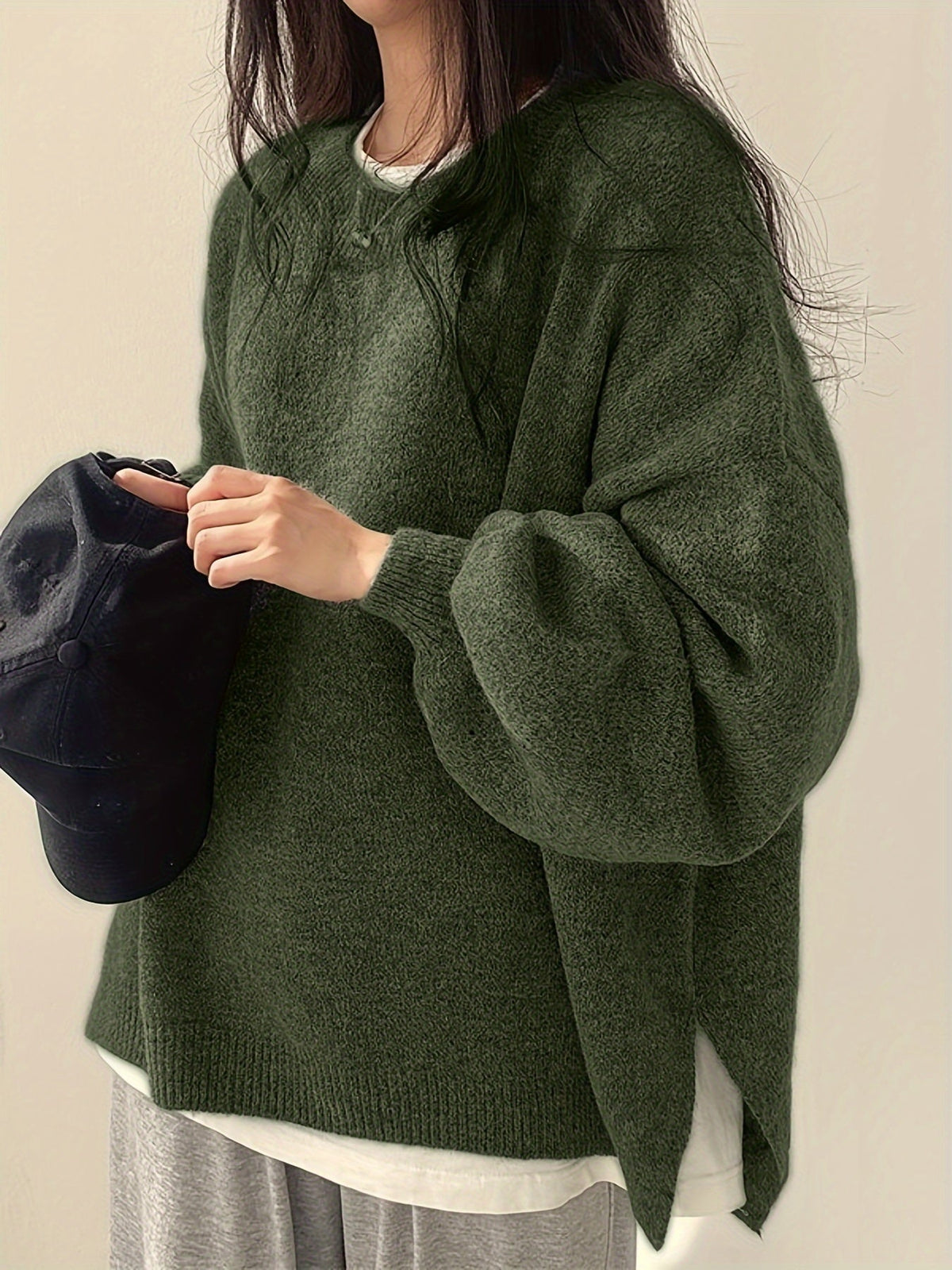 Women's Relaxed Crew Neck Long-Sleeve Sweater - additional product view | Hensley London