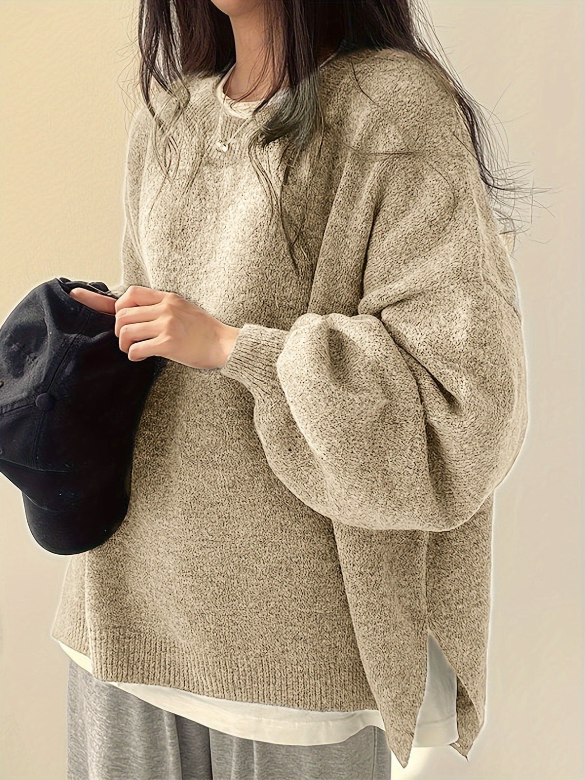Women's Relaxed Crew Neck Long-Sleeve Sweater - additional product view | Hensley London