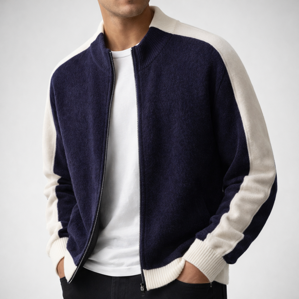 Men's Merino Wool Contrast Zip Cardigan - additional product view | Hensley London